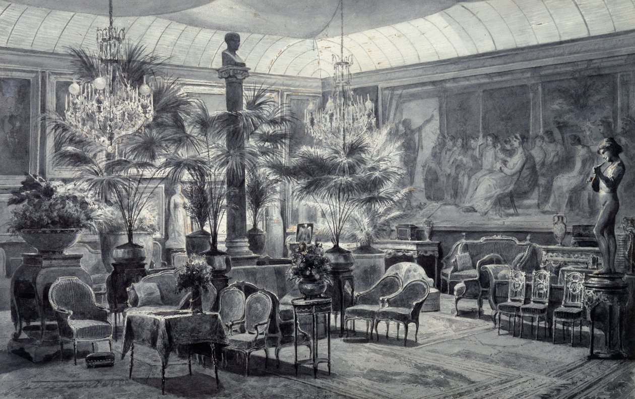 Wintergarten der Prinzessin Mathilde, Zeichnung in grauer Tinte und ...