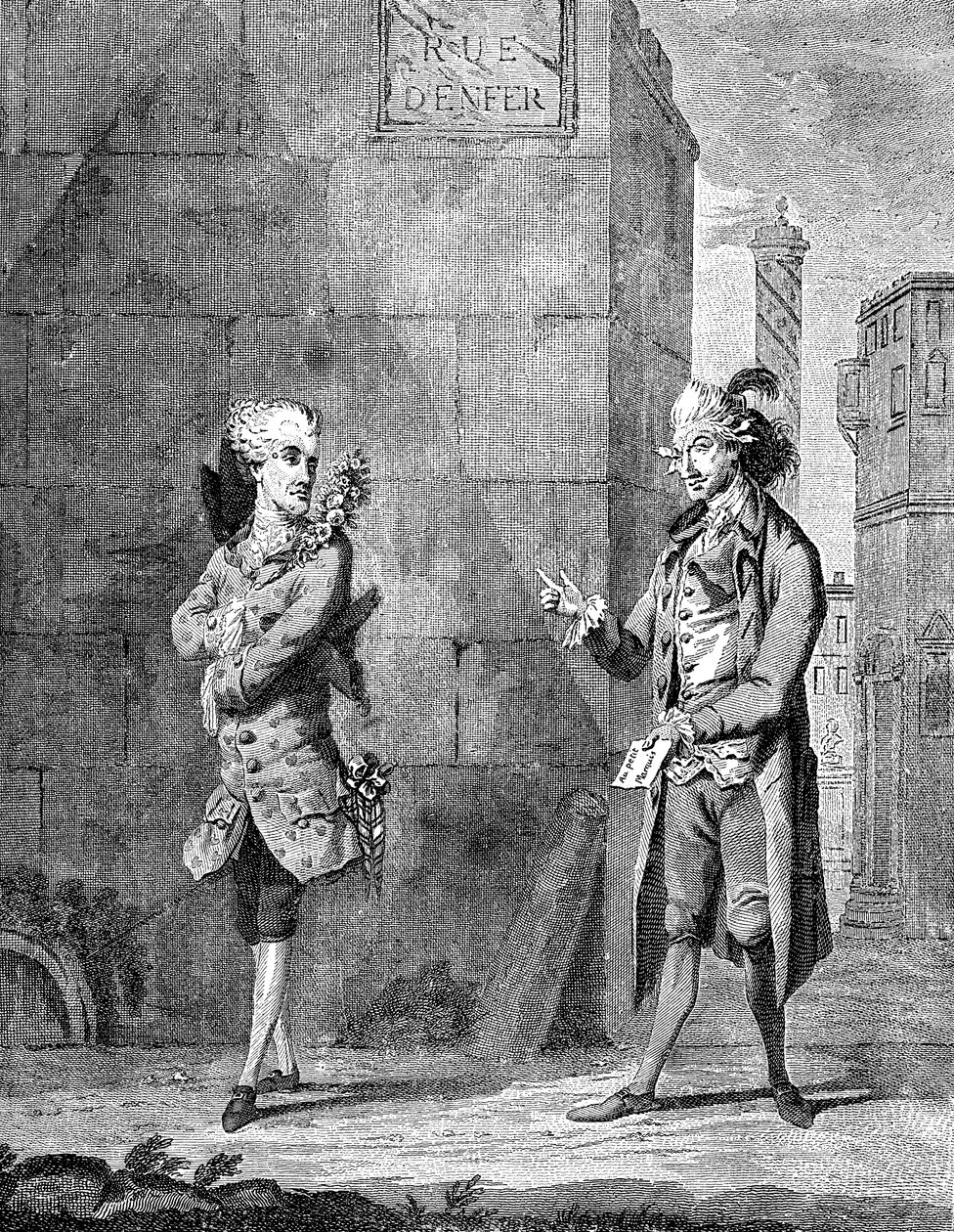 Ein französischer Petit Maitre und sein Diener, spätes 18. Jahrhundert von Charles Grignion