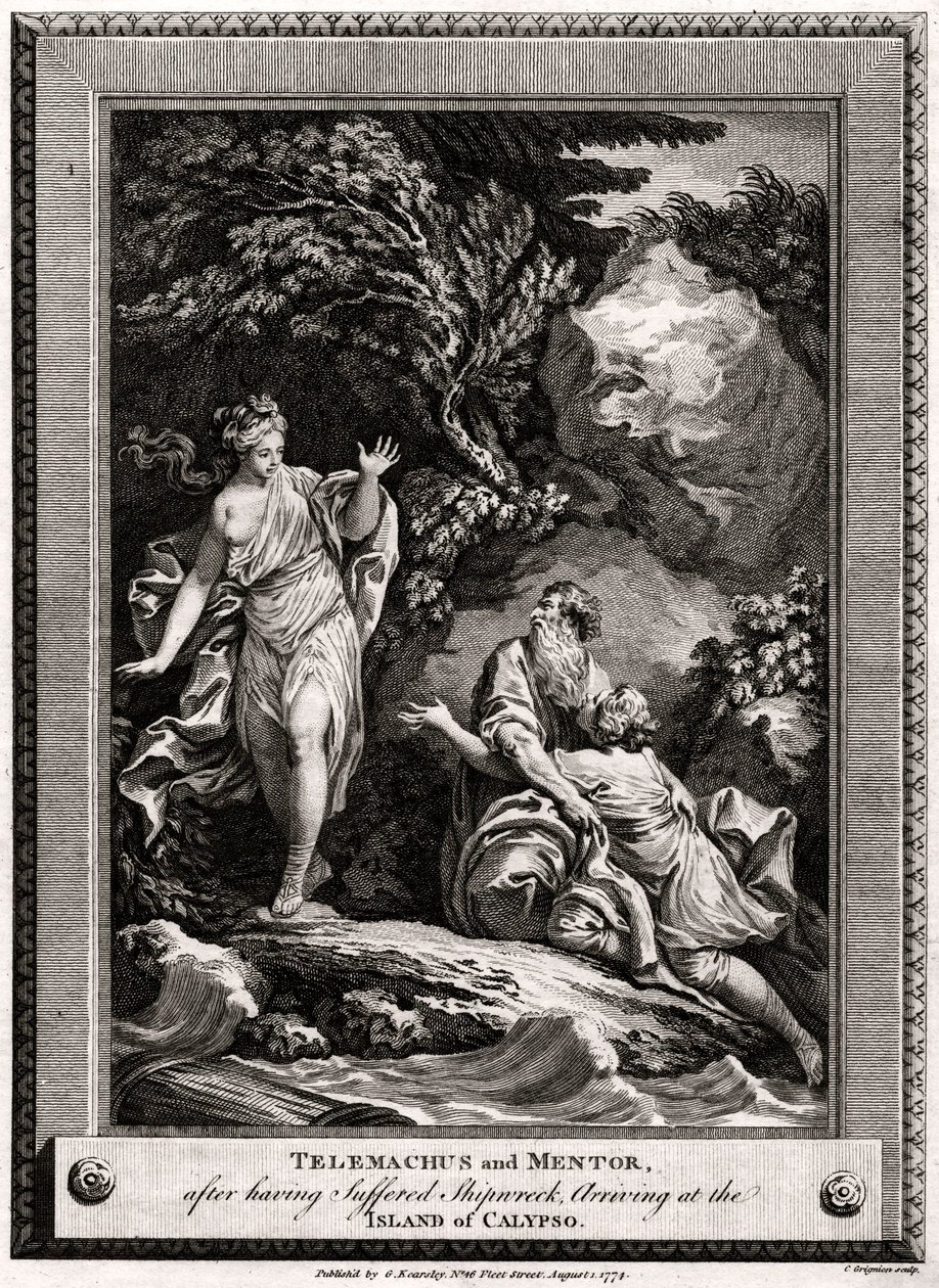 Telemach und Mentor nach einem Schiffbruch auf der Insel Kalypso von Charles Grignion
