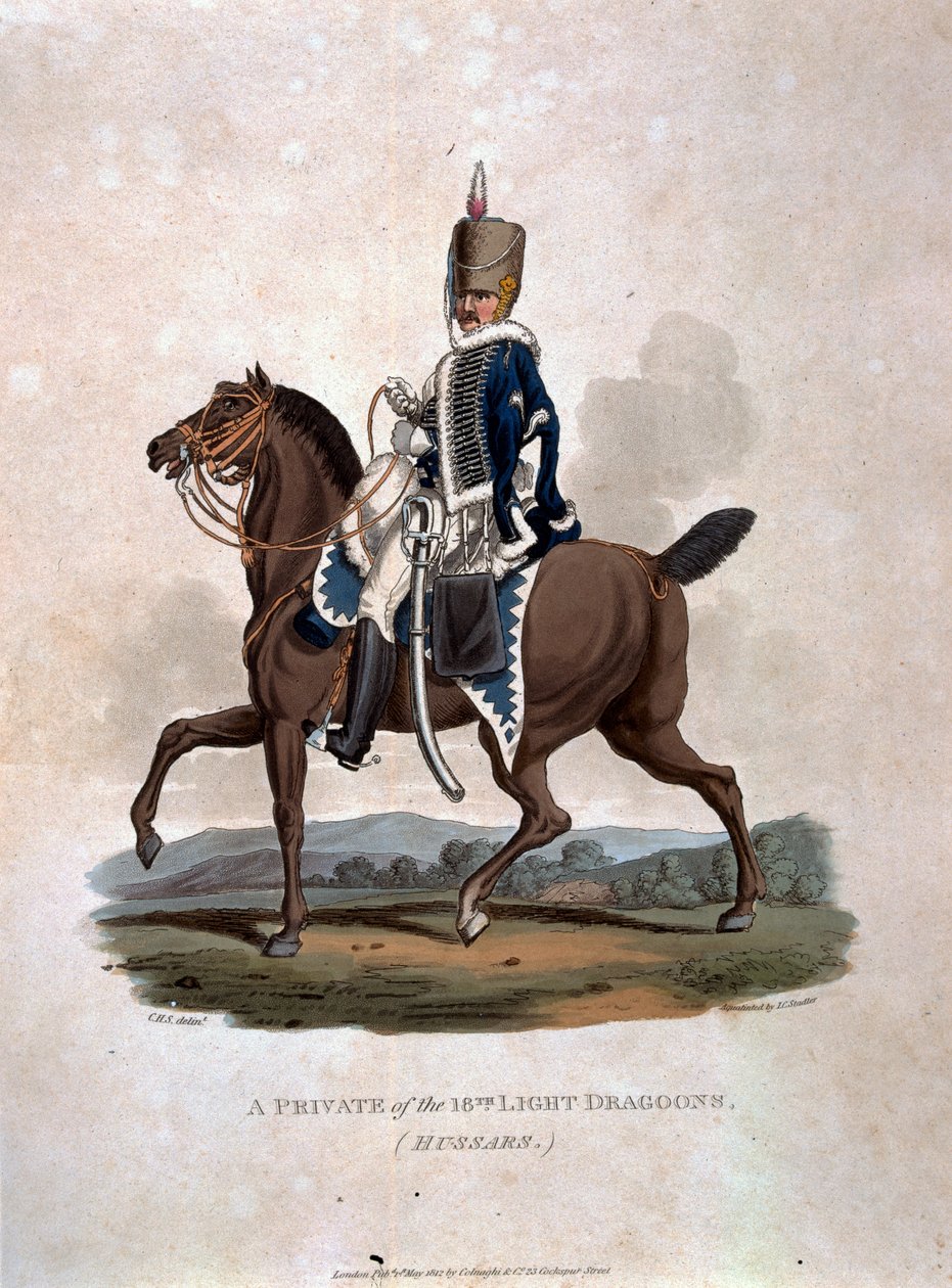 Ein Soldat der 18. Leichten Dragoner (Husaren) aus 