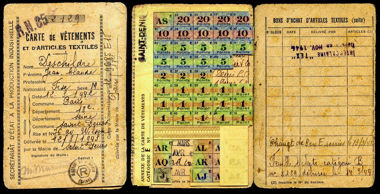 Rationierungskarte/Kleidungskarte/Sekretariat für industrielle Produktion/Zweiter Weltkrieg 1941 von Augustus Kollner