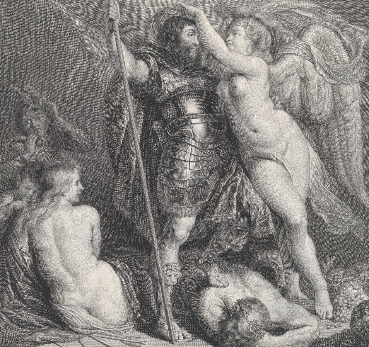 Held, von der Siegesgöttin gekrönt, die ihm einen Lorbeerkranz aufsetzt, Venus und Amor, ca. 1735-61 von Charles Hutin