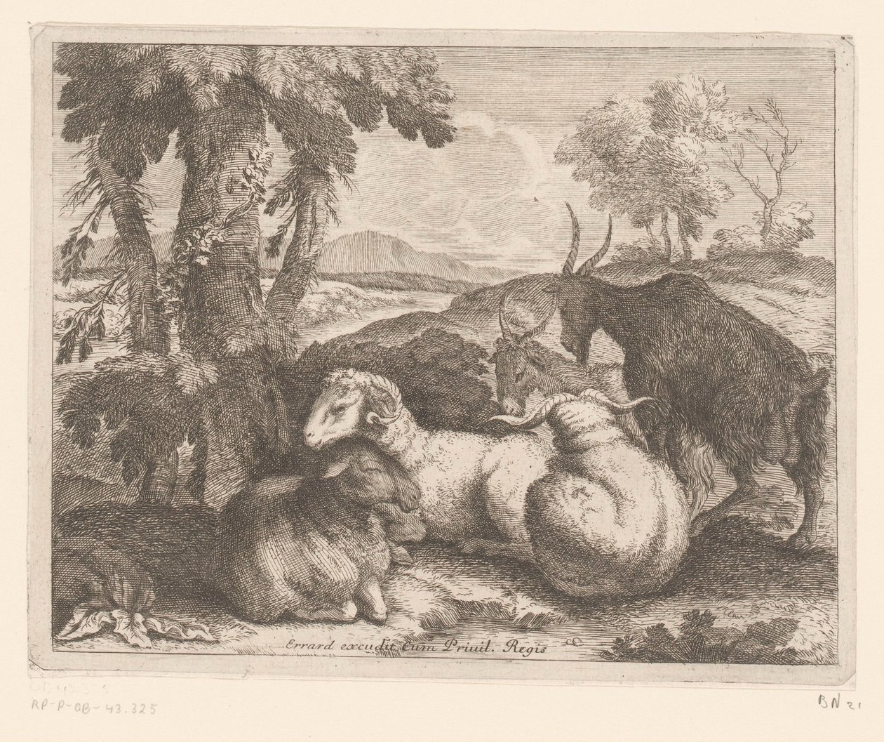 Schafe und Ziegen unter einem Baum (Tierserie) von Charles II Errard (attributed to)