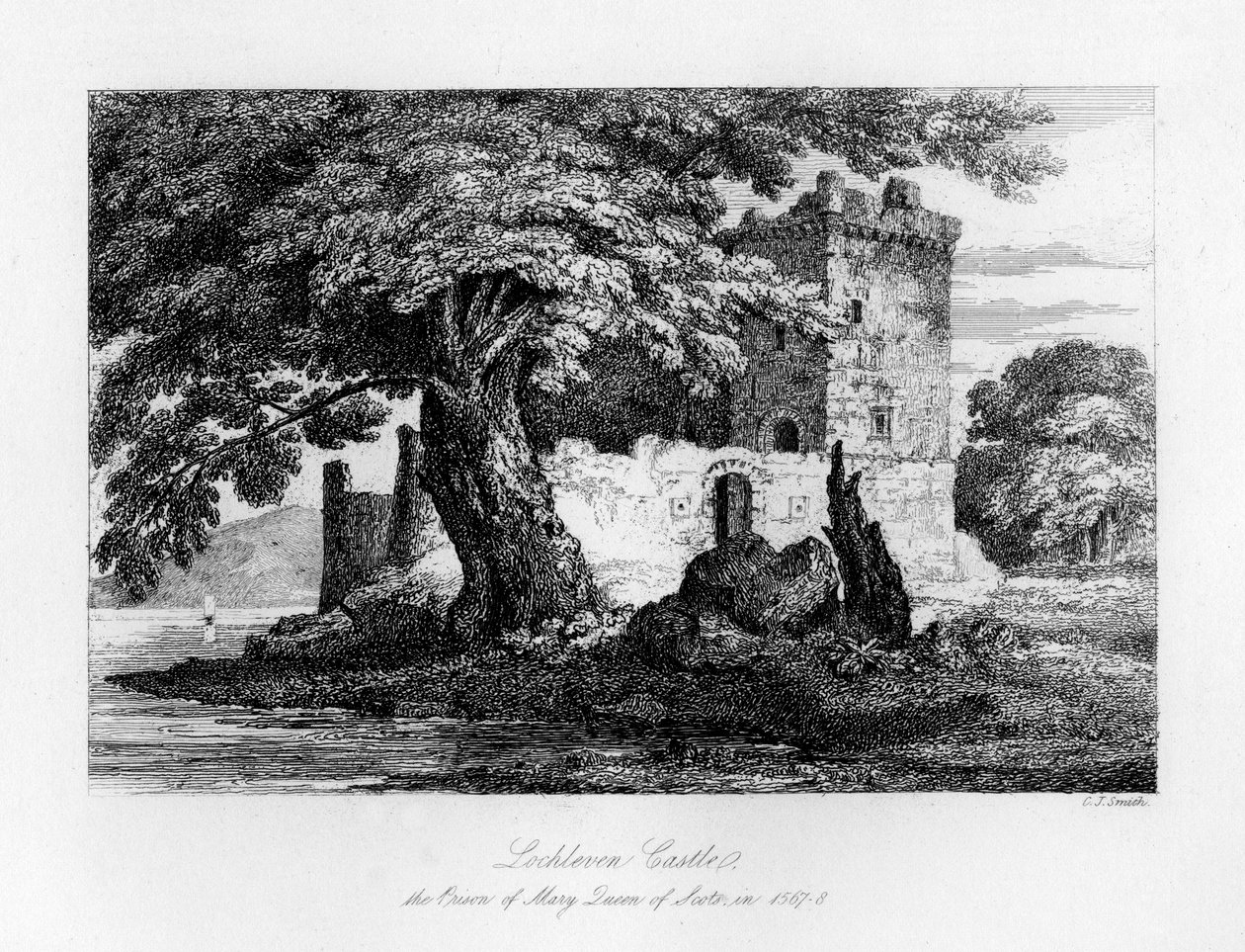 Schloss Lochleven, Schottland, das Gefängnis von Maria Stuart, 1840 von Charles J. Smith