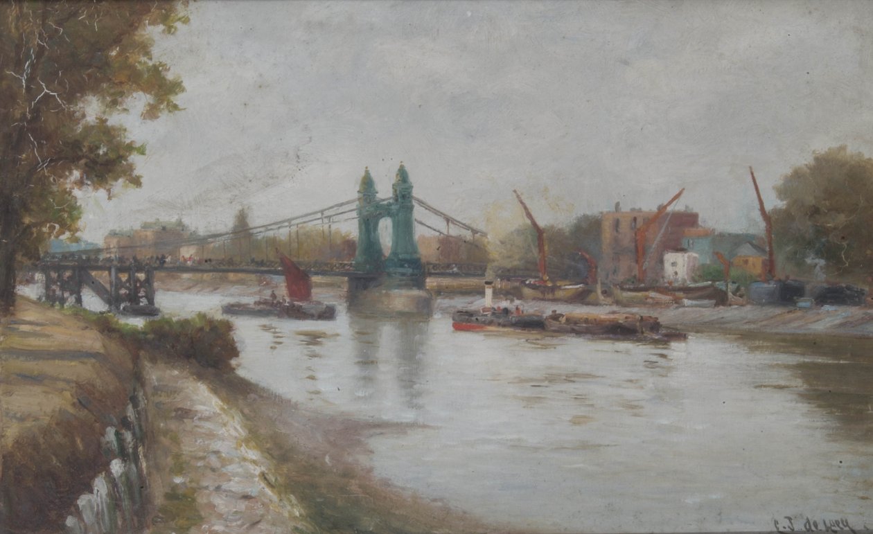 Hammersmith-Brücke - die gegenwärtige - nach 1887 - Blick von der Surrey-Seite von Charles John de Lacy
