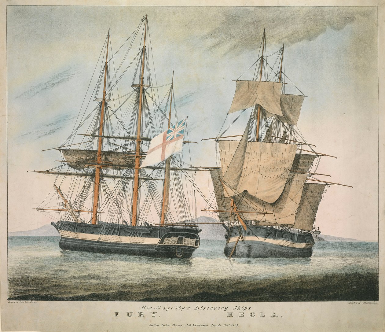 Seine Majestät Entdeckungsschiffe Fury und Hecla von Charles Joseph Hullmandel