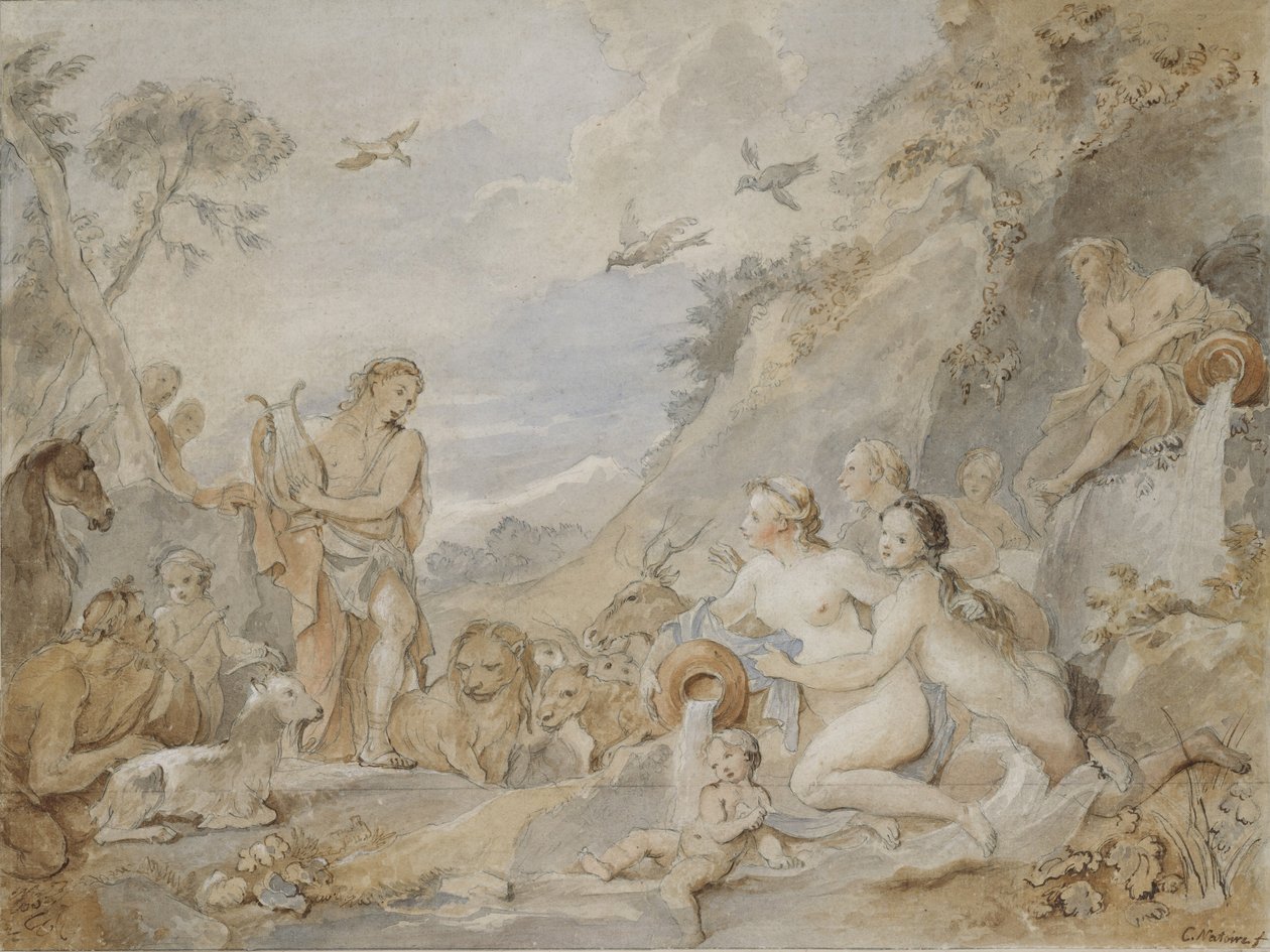 Orpheus bezaubert die Nymphen, Dryaden und Tiere von Charles Joseph Natoire