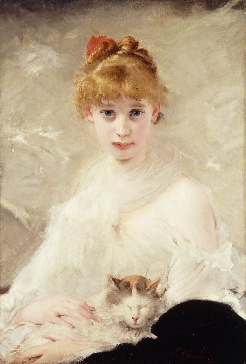 Junges Mädchen mit Katze; La Jeune Fille au Chat von Charles Joshua Chaplin