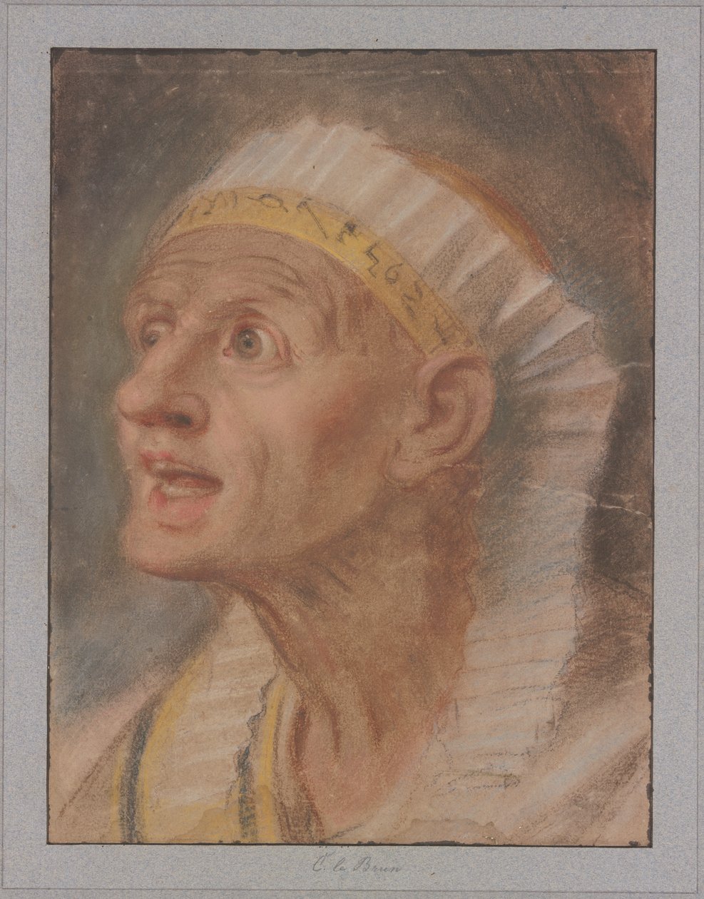 Kopf einer Königin mit ägyptischem Kopfschmuck aus den "Königinnen zu Füßen Alexanders des Großen" von Charles Le Brun