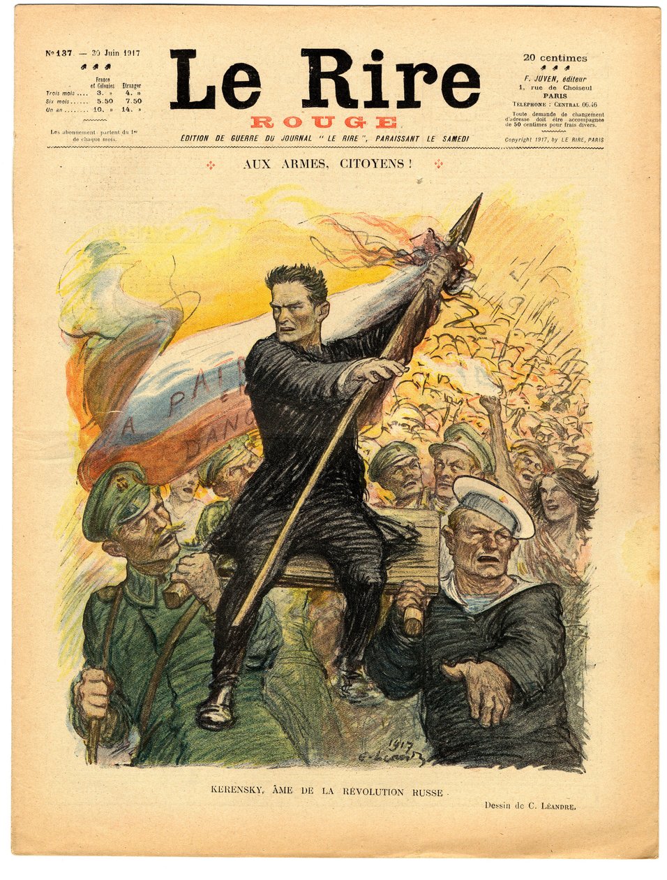 Titelblatt von „Das rote Lachen“, Satirisch in Farben von Charles Leandre
