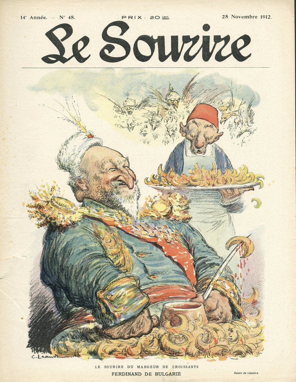Illustration von Charles Leandre für das Cover von Le Smile, Nr. 48, 28/11/12 - Das Lächeln des Croissant-Esser - Türkei, Orient, Balkan, Bulgarien - Ferdinand von Bulgarien von Charles Leandre