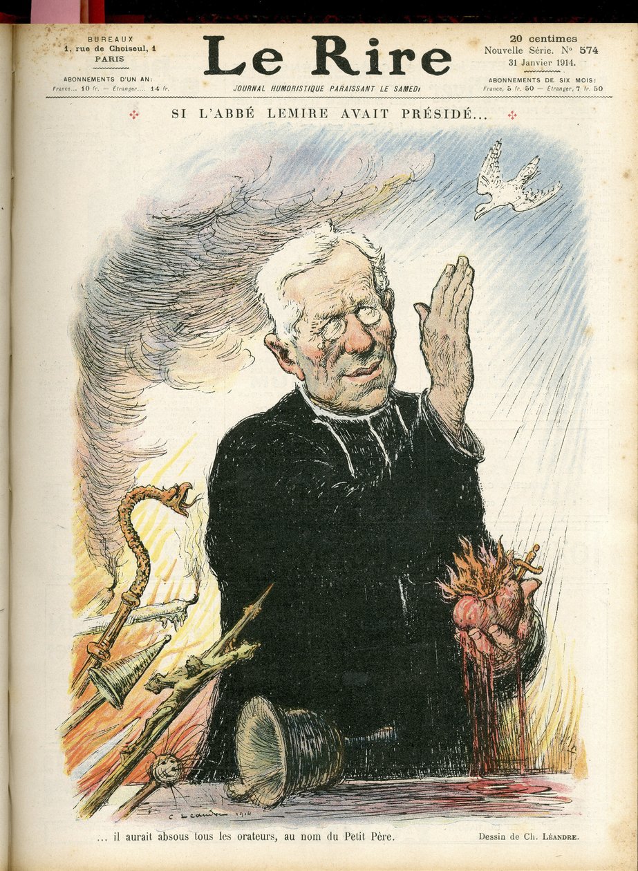 Illustration von Charles Léandre (1862-1934) für das Titelblatt von Le Rire, 31/01/14 - Wenn Abbé Lemire den Vorsitz geführt hätte... - Religion Glaube - Abbé Jules Auguste Lemire (1853-1928) von Charles Leandre