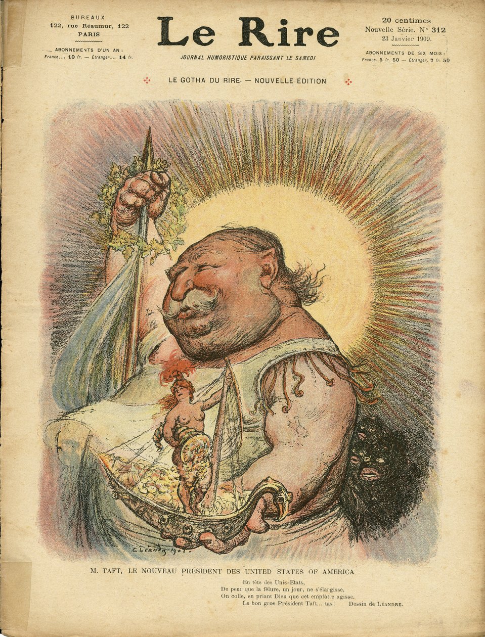Illustration von Charles Leandre (1862-1934) für das Cover von Le Rire, Nr. 312, 23/01/09 - Amerika USA - William Howard Taft (1857-1930), Präsident von Charles Leandre