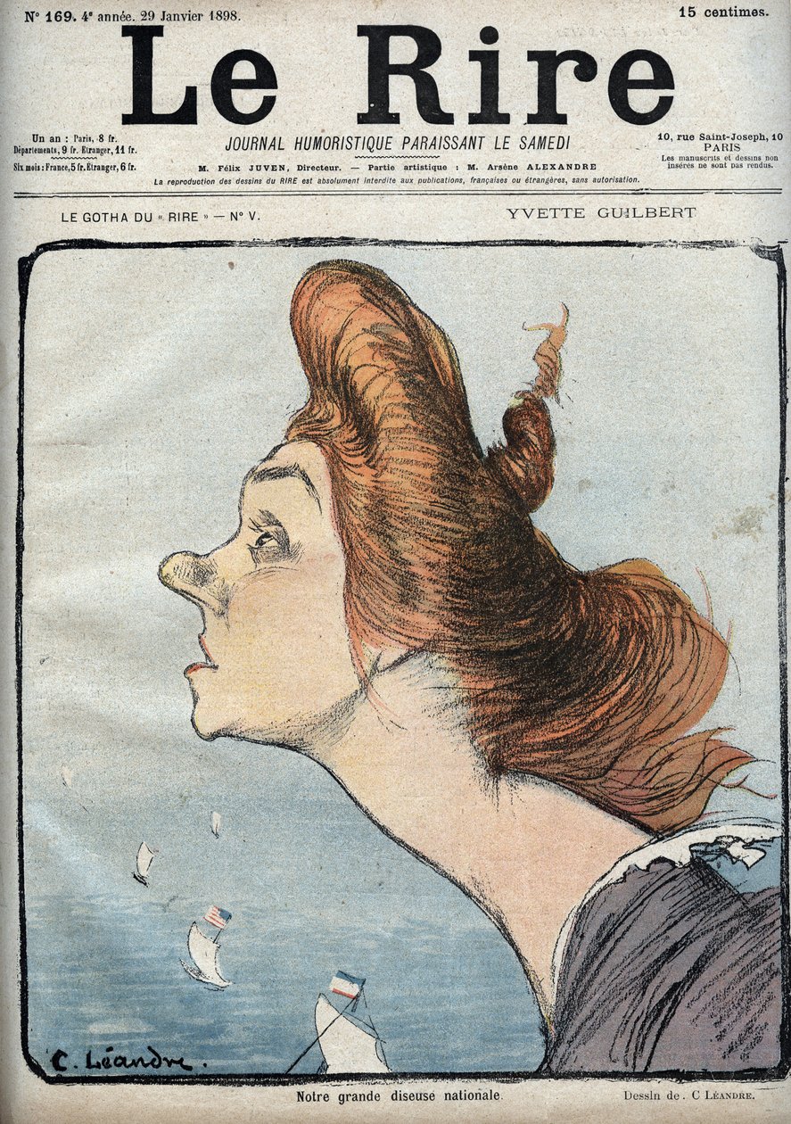 Porträt der Sängerin Yvette Guilbert (1865-1944) - Karikatur von Charles Leandre (1862-1934) in „Le Rire“ vom 29. Januar von Charles Leandre