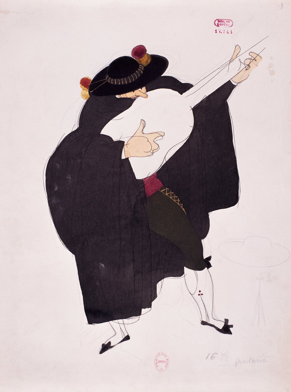 Kostüm für die Figur des Gitarristen aus Der Barbier von Sevilla von Gioacchino Rossini, Skizze von Charles Martin (1884-1934) von Charles Martin