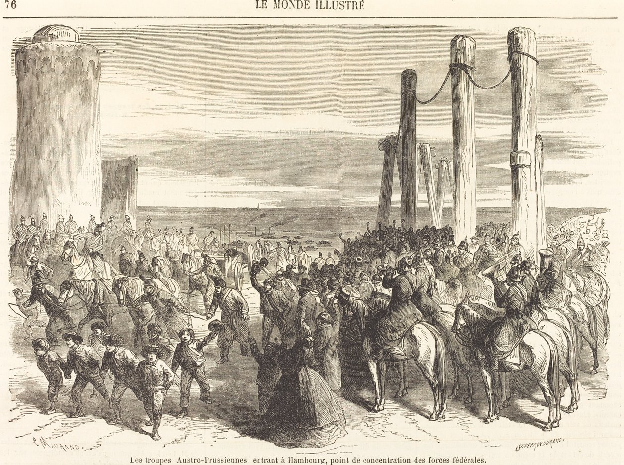 Die Austro-Preußischen Truppen betreten Hamburg ... [obere Hälfte] von Charles Maurand after Godefroy Durand