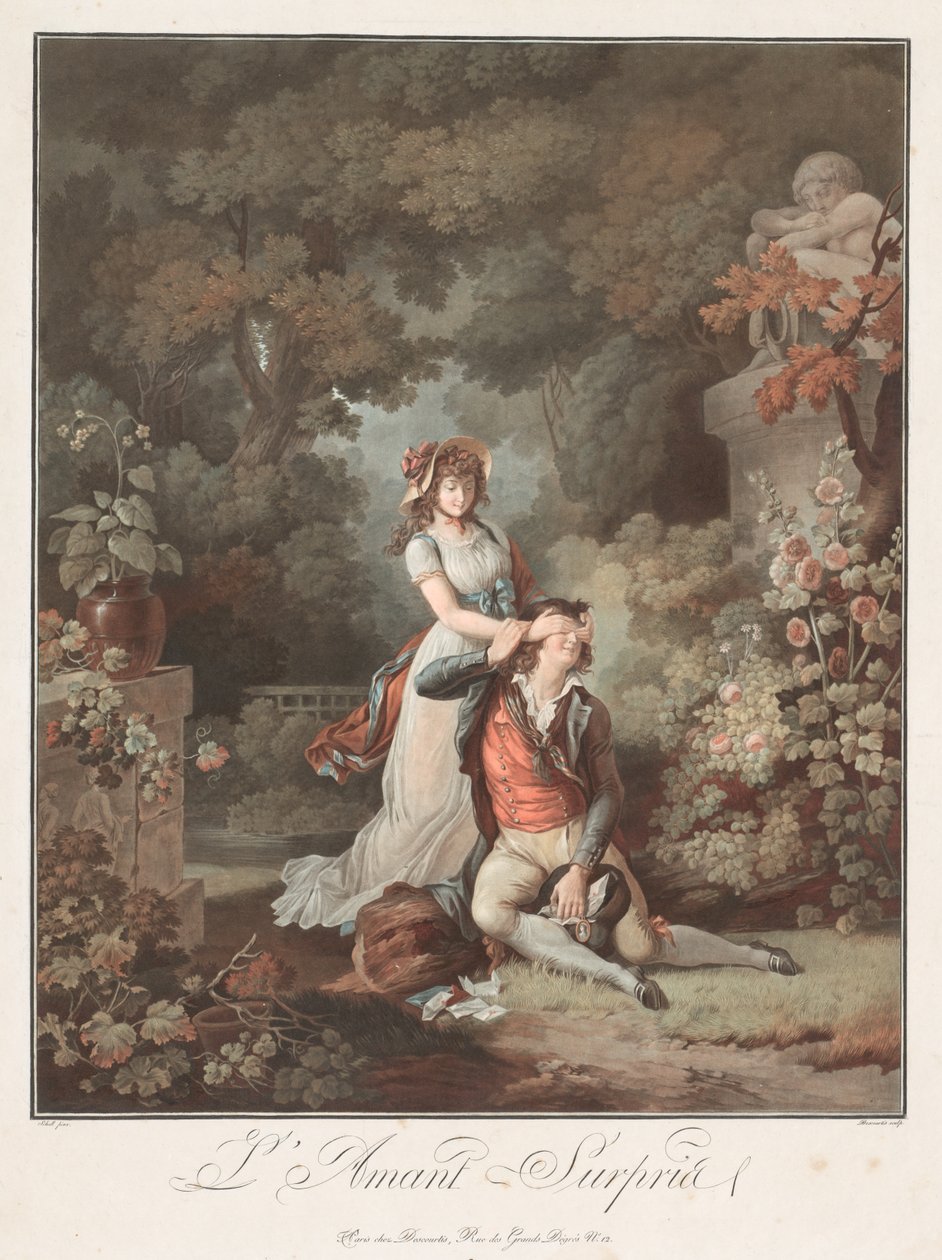 Der überraschte Liebhaber, um 1798 von Charles Melchior Descourtis