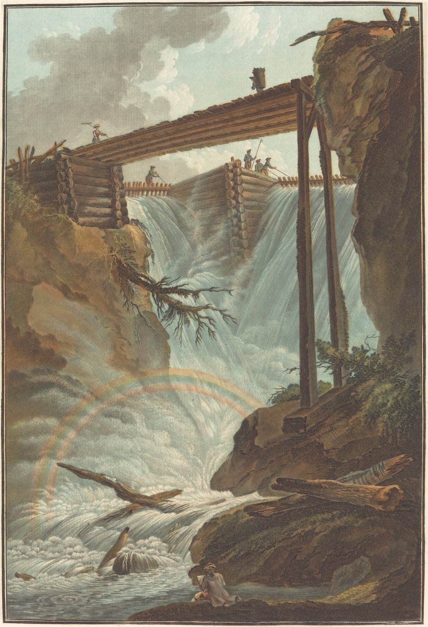 Wasserfall der Tritt im Mühletal von Charles Melchior Descourtis after Caspar Wolf