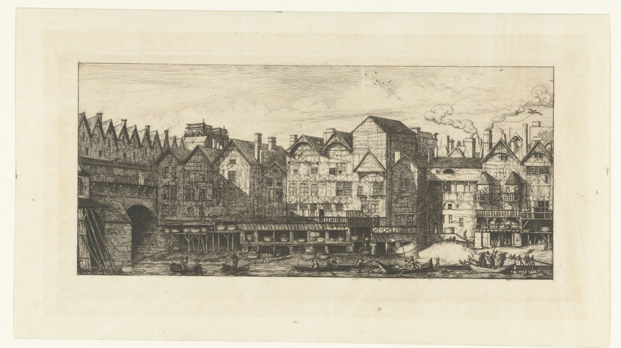 Rückseiten von Häusern mit Pelzarbeitern an der Seine in der Nähe der Pont-au-Change in Paris von Charles Meryon