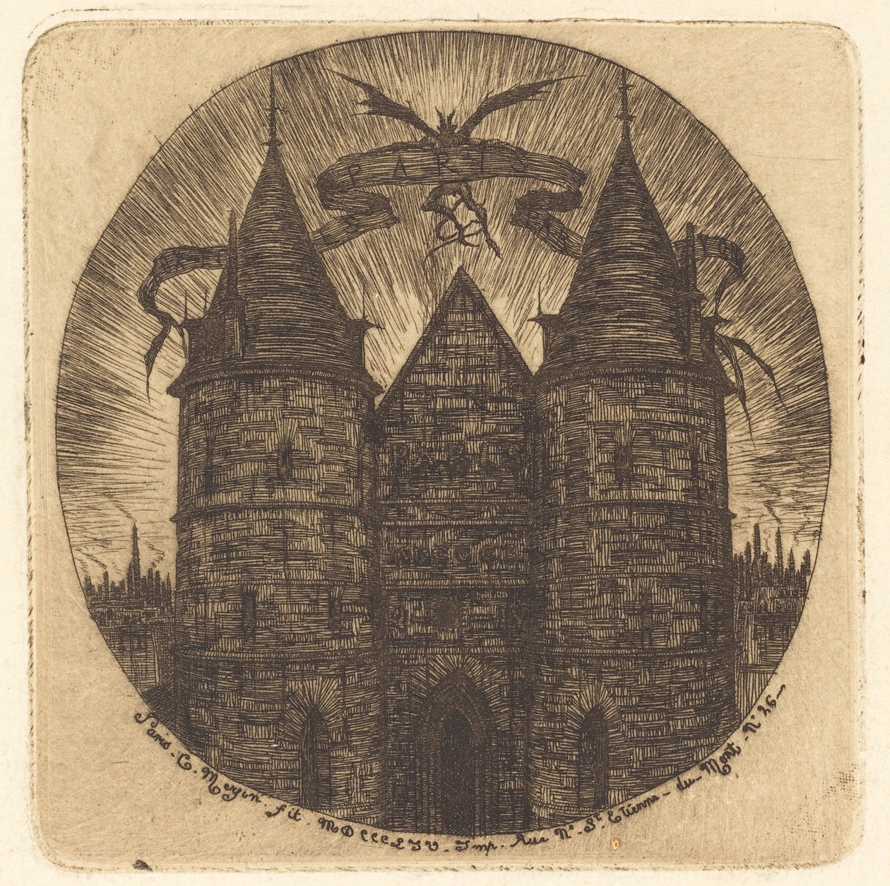 Altes Tor des Justizpalastes, Paris von Charles Meryon