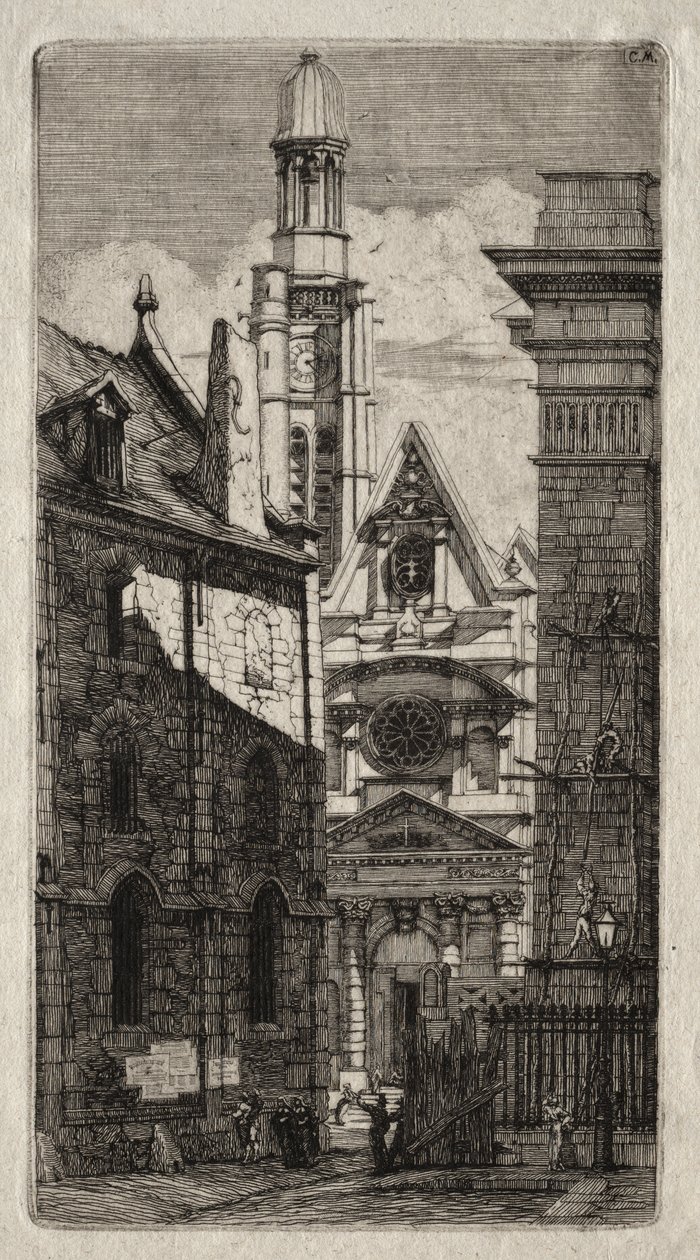 Radierungen von Paris: Kirche St. Stephan auf dem Berg von Charles Meryon