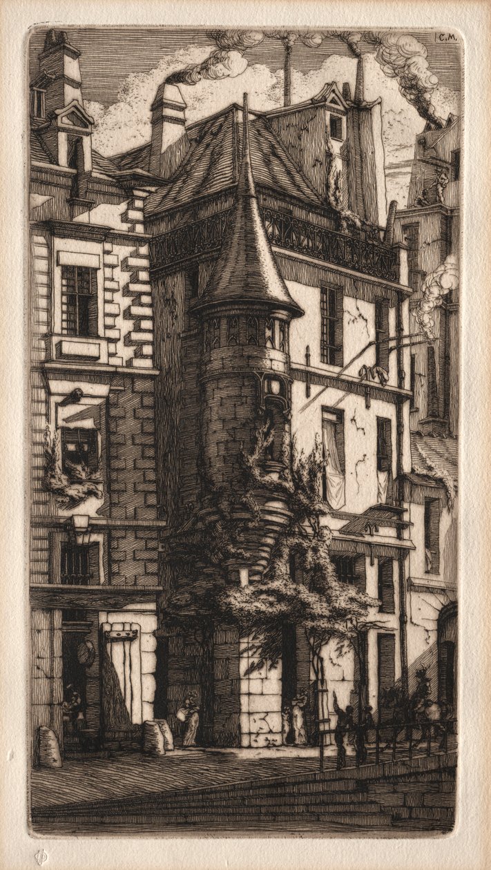 Radierungen von Paris: Haus mit einem Turm, Weberstraße, 1852 von Charles Meryon