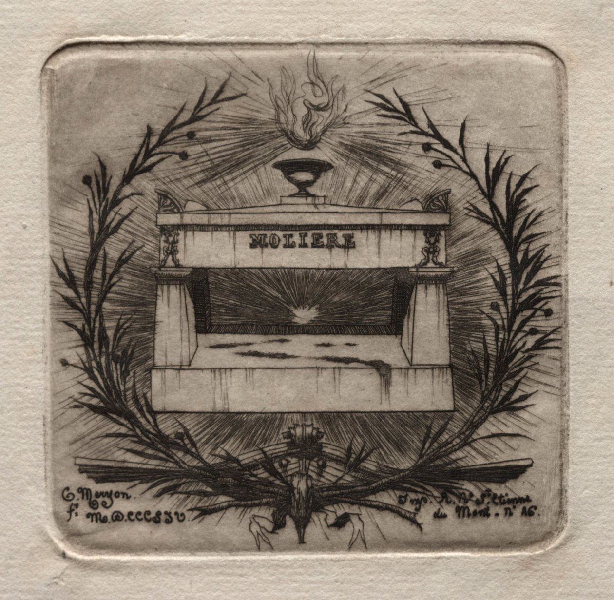 Radierungen von Paris: Molières Grab im Père Lachaise Friedhof, 1854 von Charles Meryon