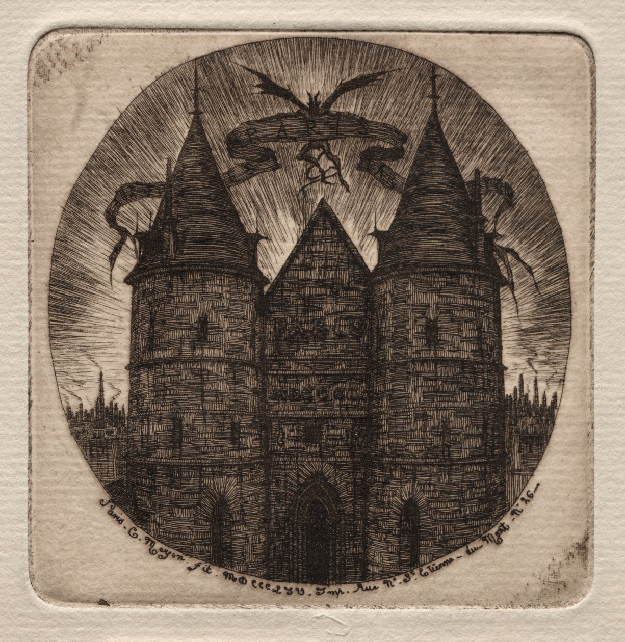 Radierungen von Paris: Altes Tor des Justizpalastes von Charles Meryon