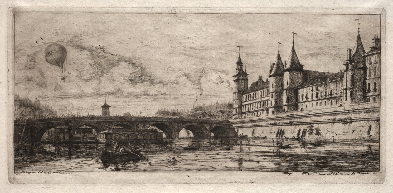 Radierungen von Paris: Die Exchange-Brücke, 1854 von Charles Meryon