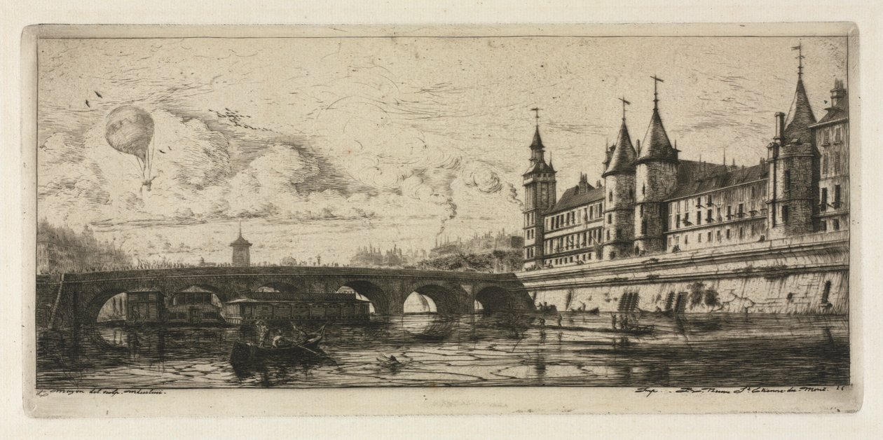 Radierungen von Paris: Die Exchange-Brücke, 1854 von Charles Meryon
