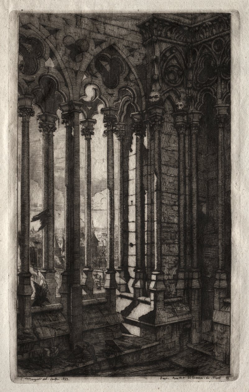 Radierungen von Paris: Die Galerie von Notre Dame, 1853 von Charles Meryon