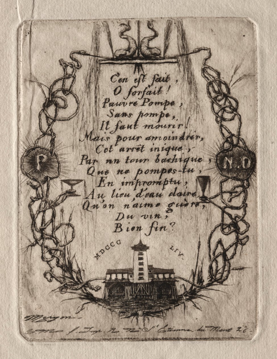 Radierungen von Paris: Die Notre-Dame-Pumpe, kleine Platte, 1854 von Charles Meryon