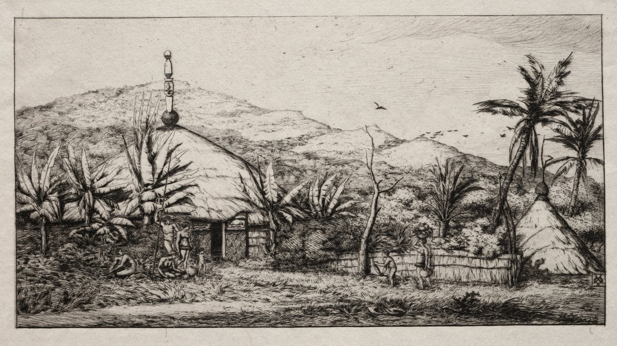 Neukaledonien: Große einheimische Hütte auf der Straße von Balade nach Puebo, 1845 von Charles Meryon