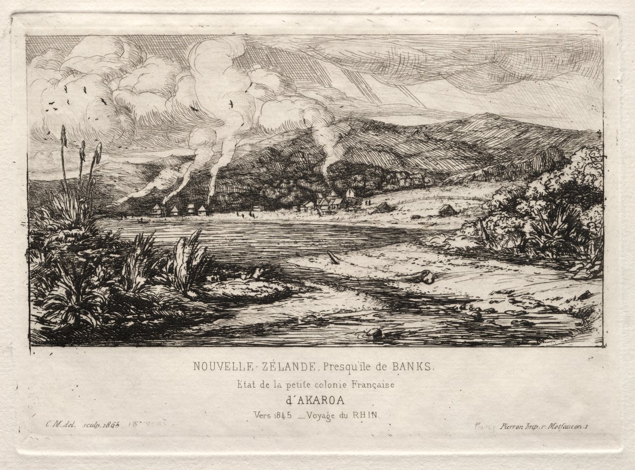 Die kleine französische Kolonie in Akaroa, 1845 von Charles Meryon