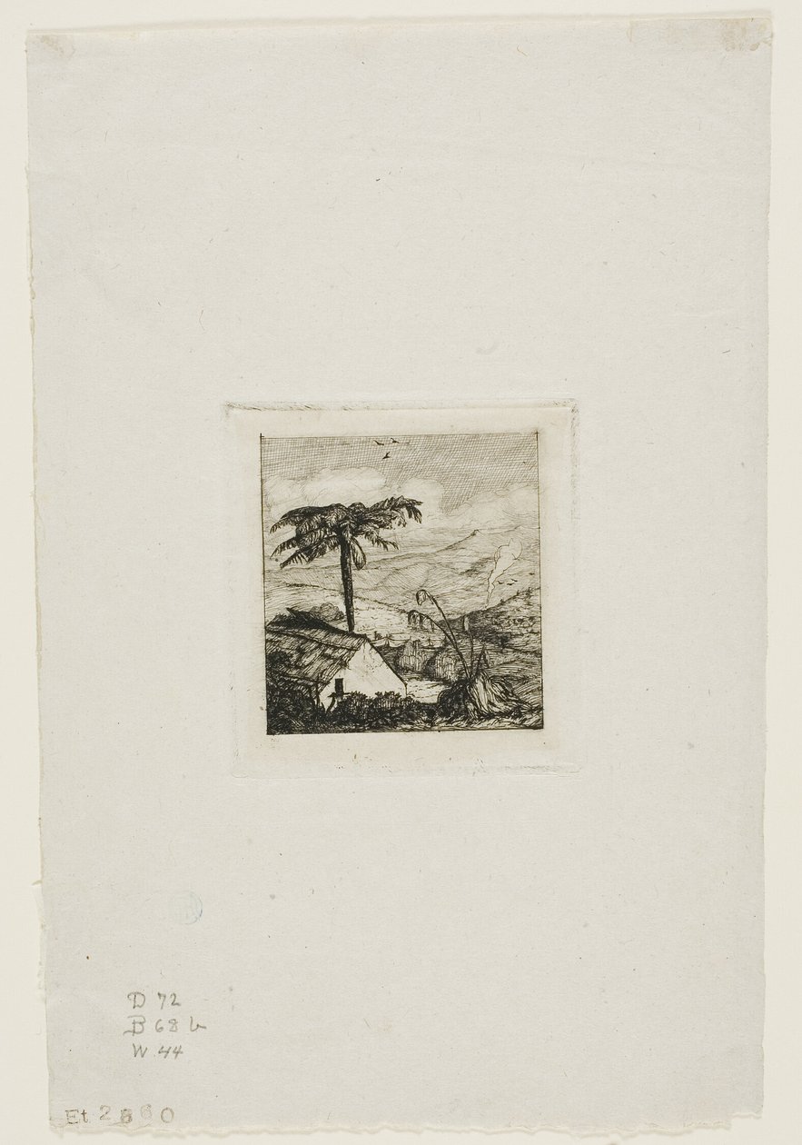 Das strohgedeckte Häuschen des alten Soldaten, Akaroa, 1845 von Charles Meryon