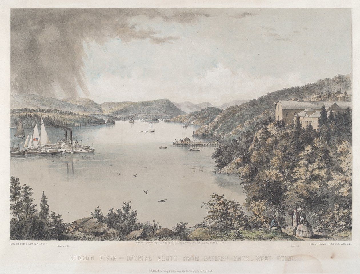 Hudson River Portfolio: Blick nach Süden von Battery Knox, West Point von Charles Parsons after Benjamin Bellows Grant Stone