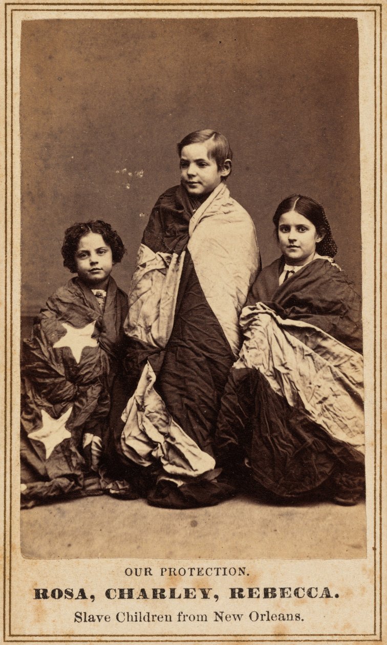 Unser Schutz. Rosa, Charley, Rebecca. Sklavenkinder aus New Orleans, 1864 von Charles Paxson