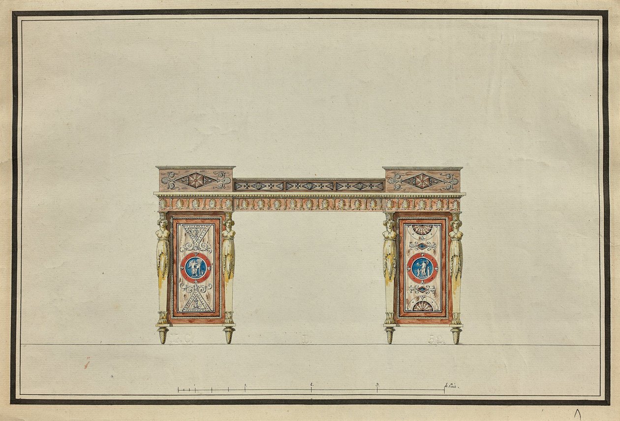 Entwurf eines Schreibtisches, um 1800 von Charles Percier