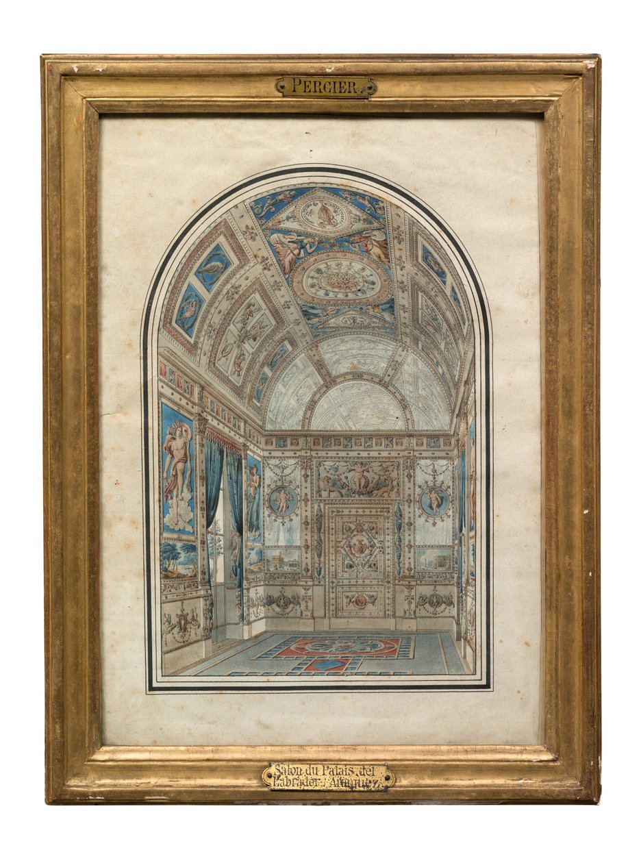 Zimmer in der Casa del Labrador, Königspalast von Aranjuez (Feder, Tinte & Aquarell auf Papier) von Charles Percier