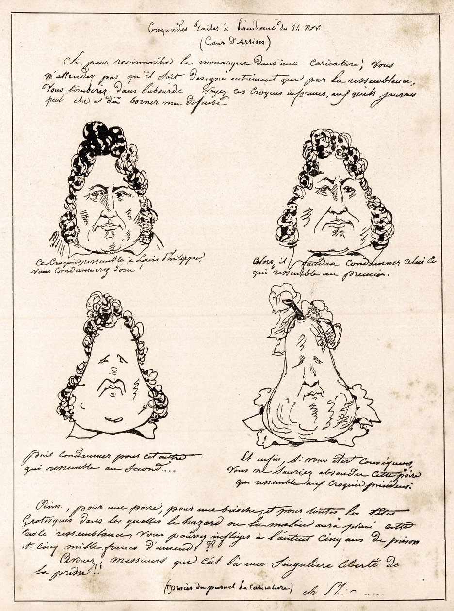 Croquades bei der Anhörung vom 14. November - Karikatur von Louis Philippe als Birne von Charles Philipon - 1832 - (Louis-Philippe verwandelt sich allmählich in eine Birne) von Charles Philipon