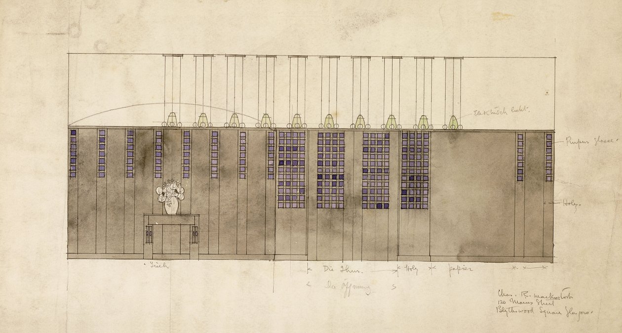 Entwurf für eine Wand, Tisch und Türen, für A.S. Ball, Berlin, 1905 von Charles Rennie Mackintosh