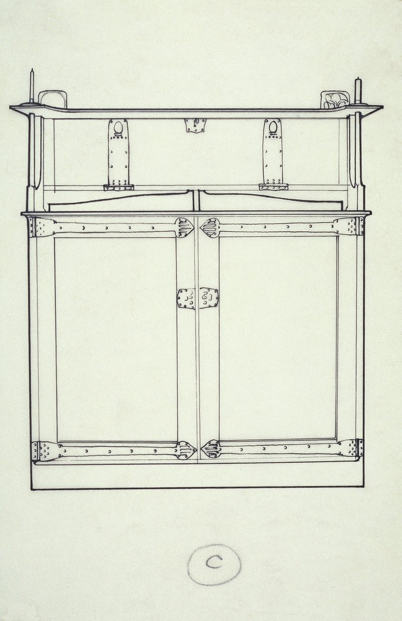 Linienzeichnung eines Möbels (ein Schrank), ca. 1910 von Charles Rennie Mackintosh
