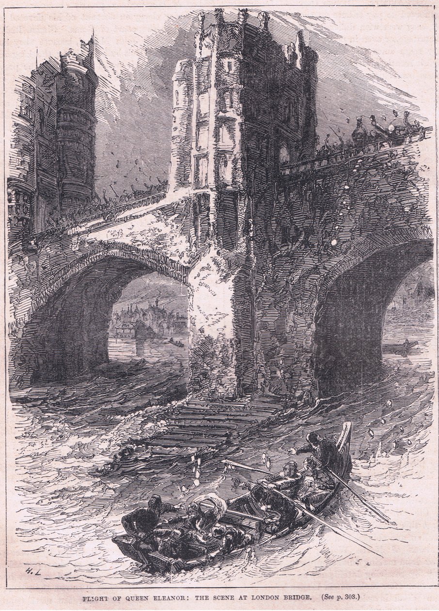 Flucht der Königin Eleonore: Szene an der London Bridge, 1263 n. Chr. von Charles Ricketts