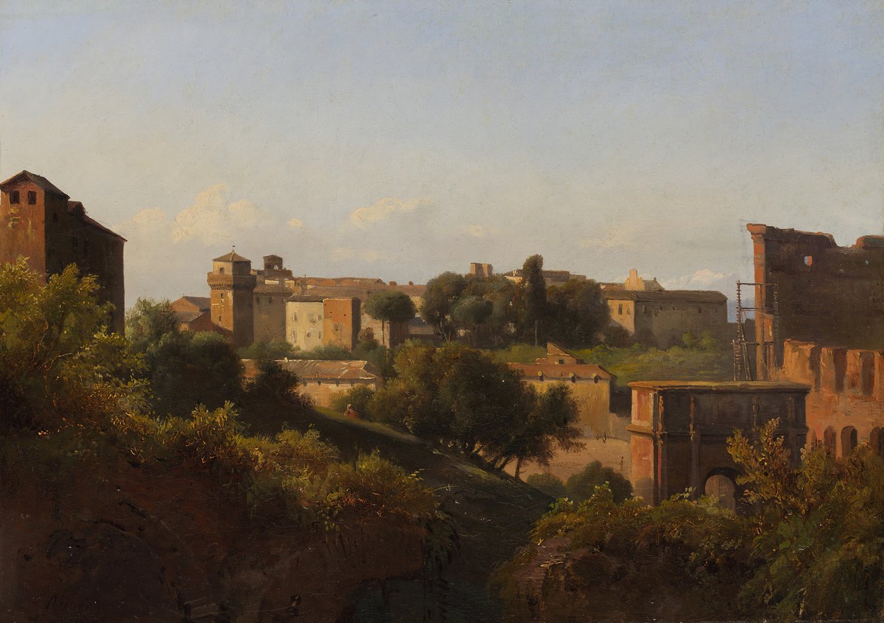 Blick auf das Kolosseum und den Konstantinsbogen vom Palatin, ca. 1822-24 von Charles Rémond