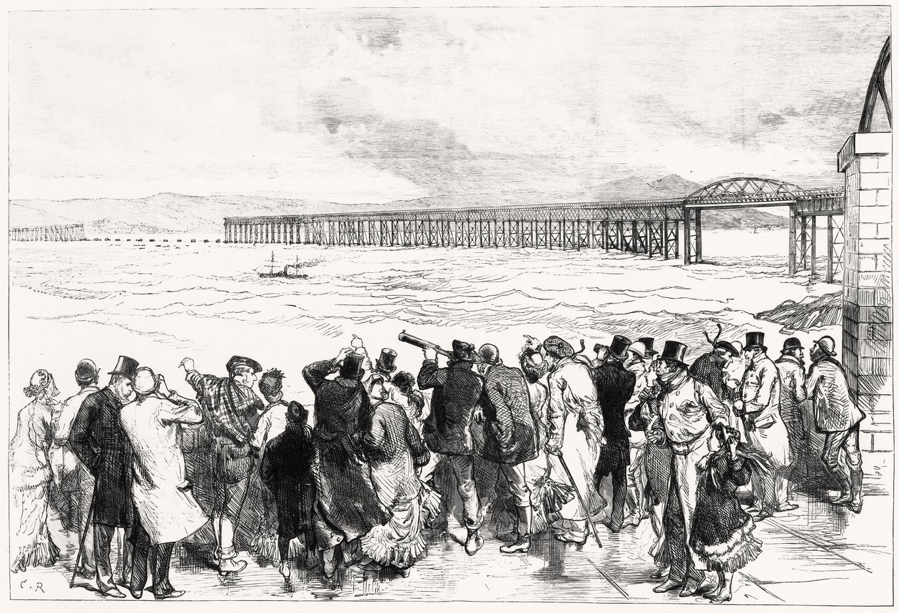 Die Tay-Brücke, wie sie am Montag, den 29. Dezember, um zehn Uhr erschien (Kupferstich) von Charles Robinson
