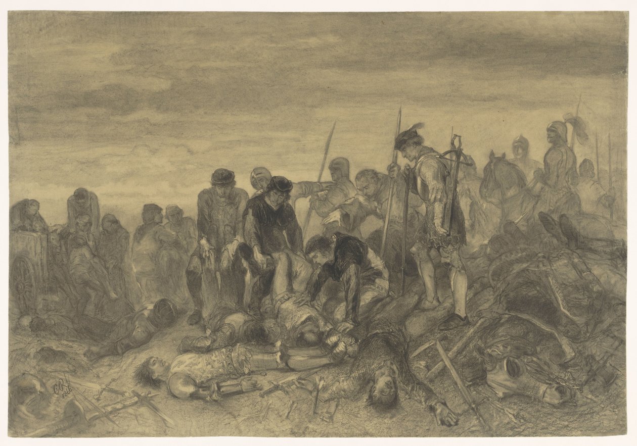 Die Leiche von Richard III., König von England, auf dem Schlachtfeld von Bosworth gefunden, 1485 von Charles Rochussen