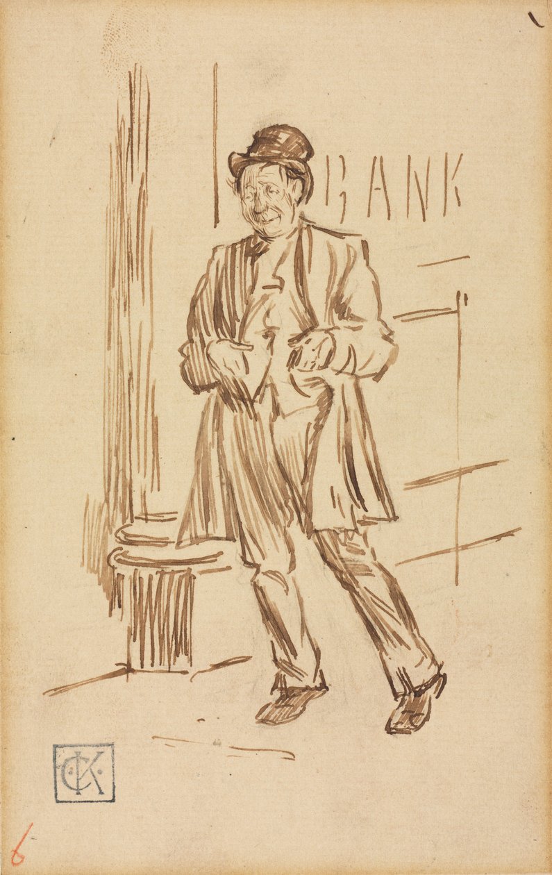 Studie eines betrunkenen Mannes, der an einer Bank vorbeigeht von Charles Samuel Keene