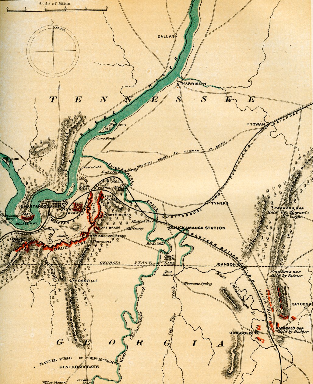 Karte von Chattanooga und seinen Verteidigungen, Tennessee, 1862-1867 von Charles Sholl