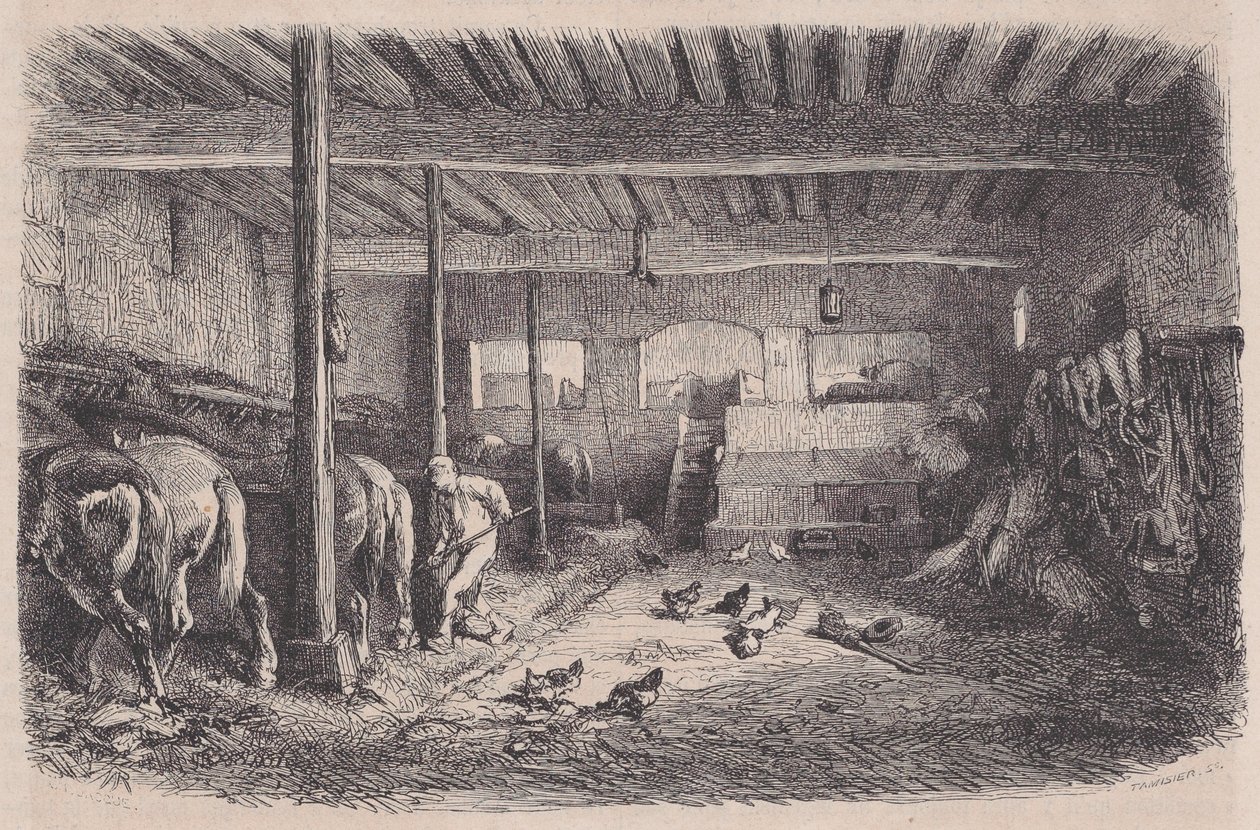 Ein Stall, aus Magasin Pittoresque, ca. 1852 von Charles Tamisier