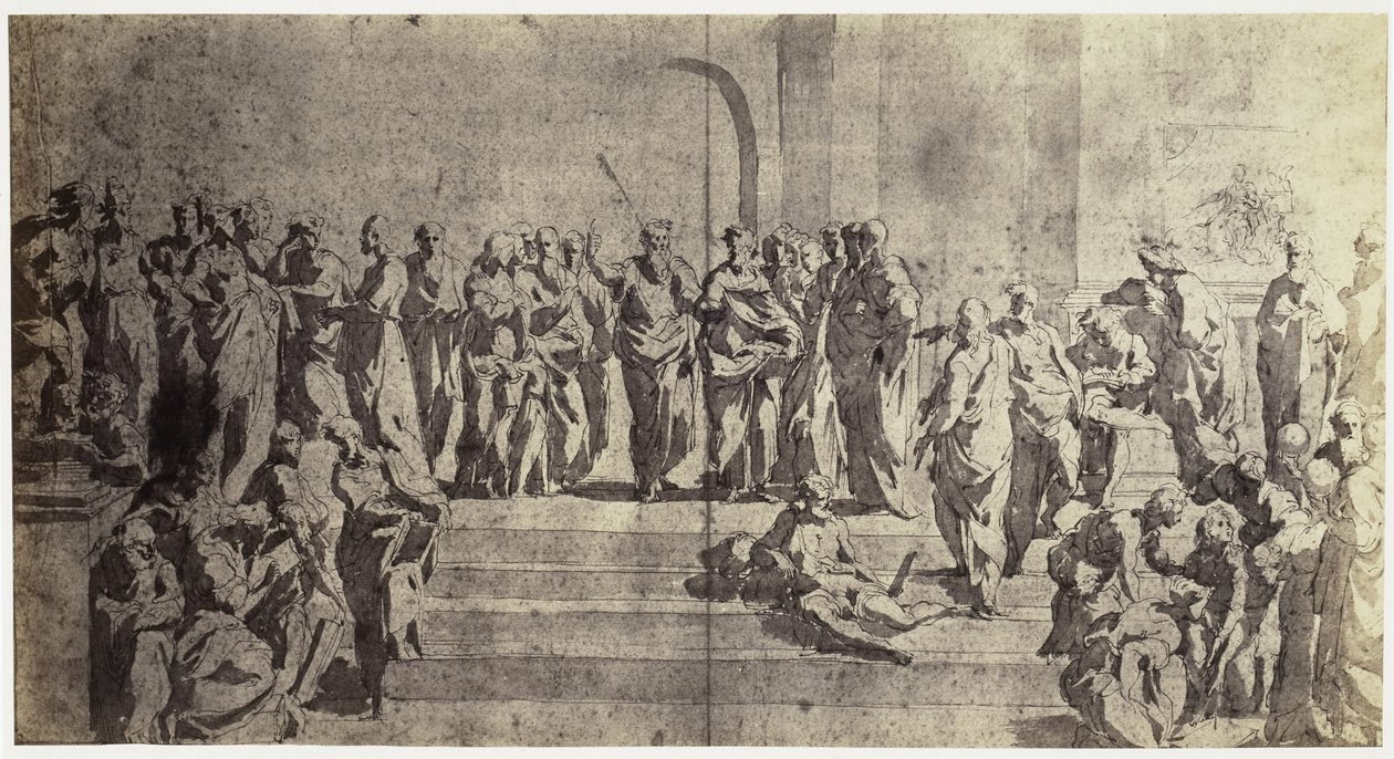 Fotoreproduktion einer Zeichnung von Raffael, Studie für Die Schule von Athen von Charles Thurston Thompson